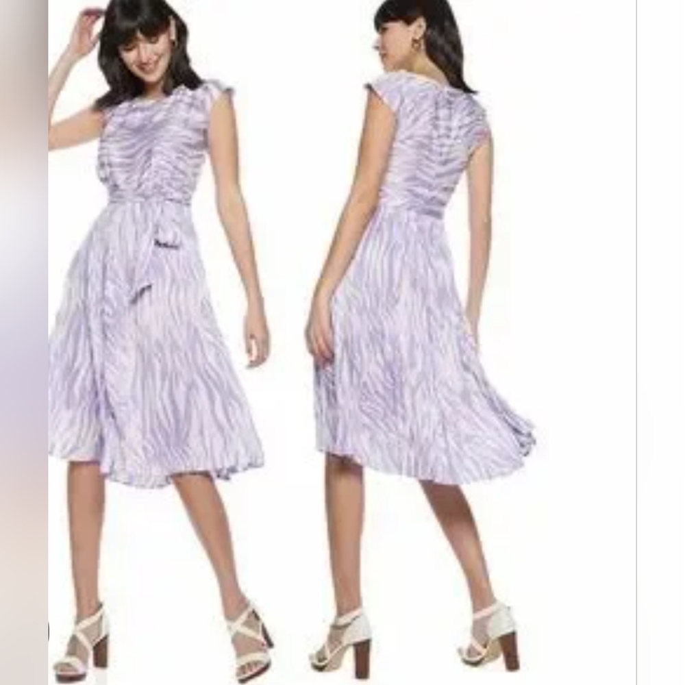 Nine West Zebra Pleated Aline All Occasion Midi Dress